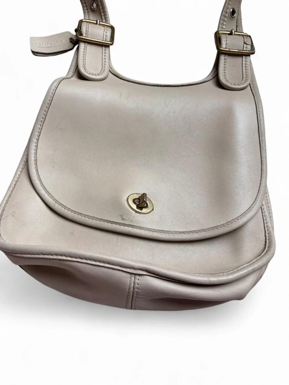Coach Cream Leather Crescent Saddle Bag